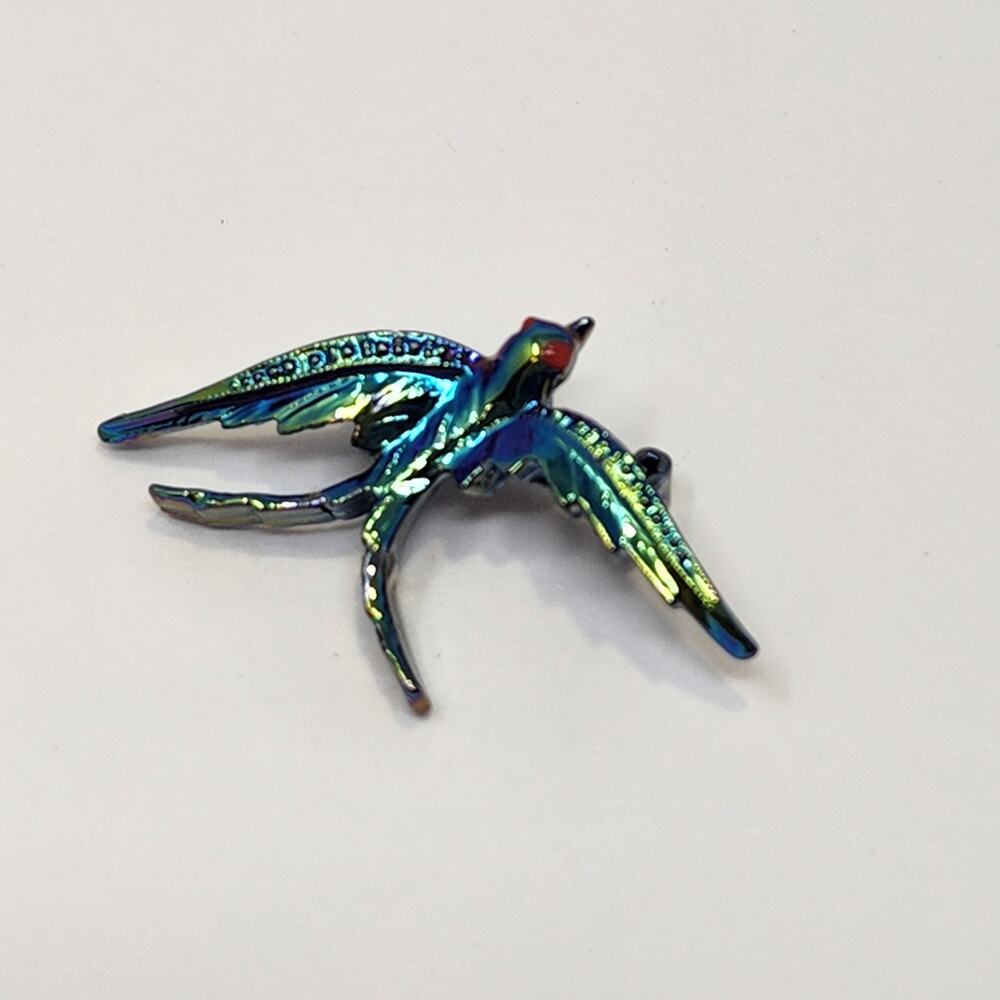 Rainbow Iridescent Flying Bird Small Brooch Pin Figural Dainty Unisex Jewelry